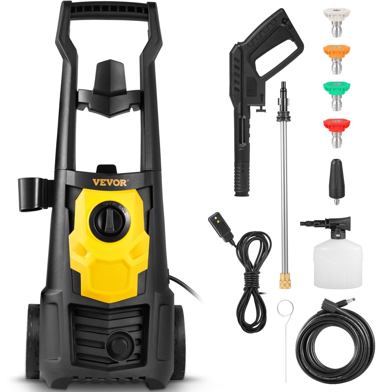 High-Pressure Electric Washer 2000 PSI with rolling hose and foam cannon for effective cleaning