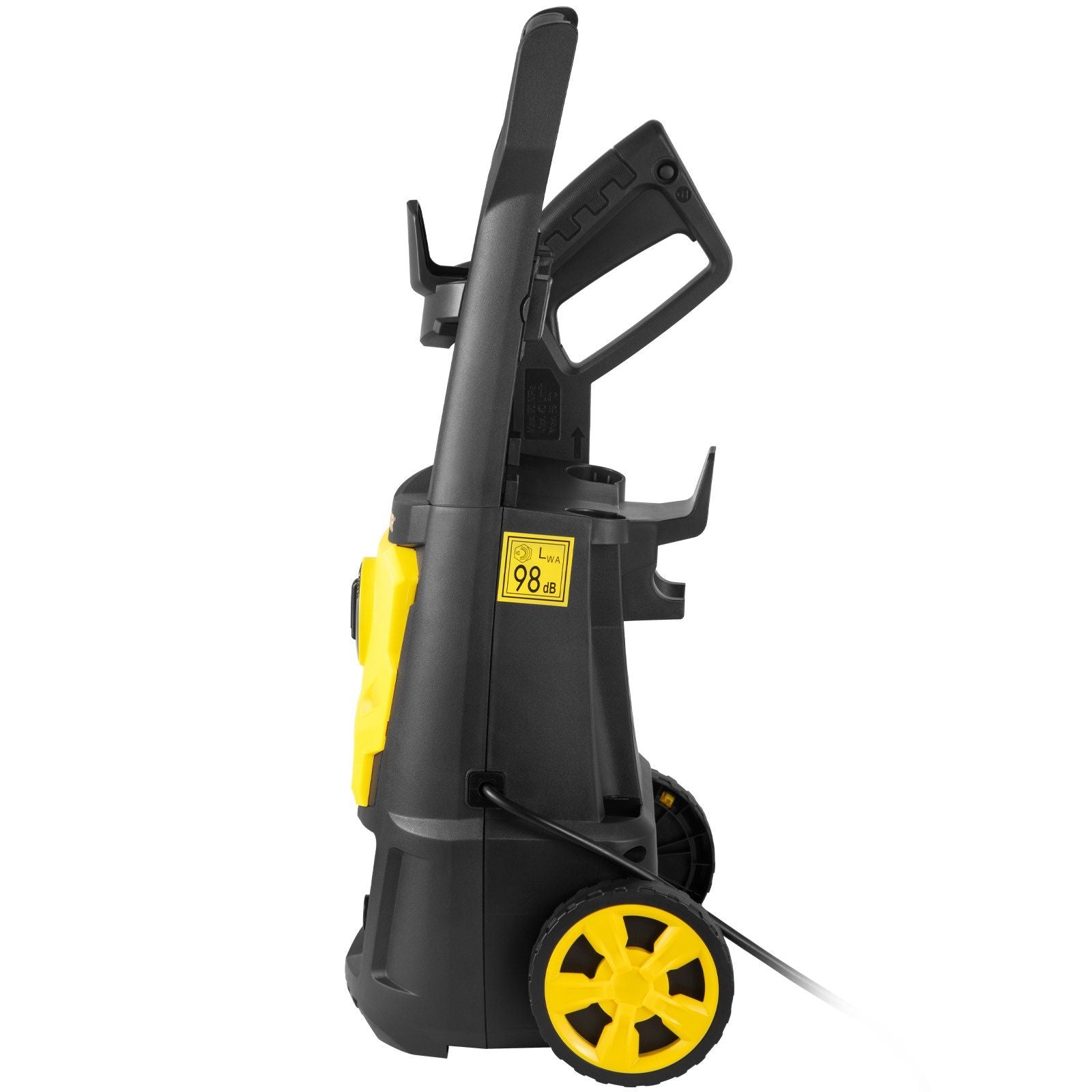 High-Pressure Electric Washer with rolling wheels and ergonomic handle, ideal for tackling tough outdoor cleaning tasks.